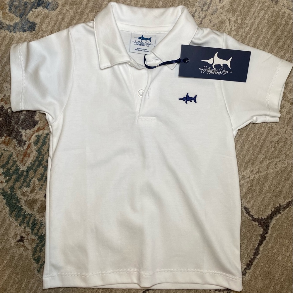 NWT Saltwater Boys white performance polo, 2T